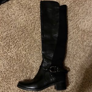 marc fisher black tall leather riding boots